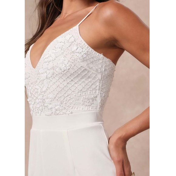 NWOT | LULU'S White Memorable Occasion Beaded Sequin Jumpsuit | Sz L - Picture 4 of 6